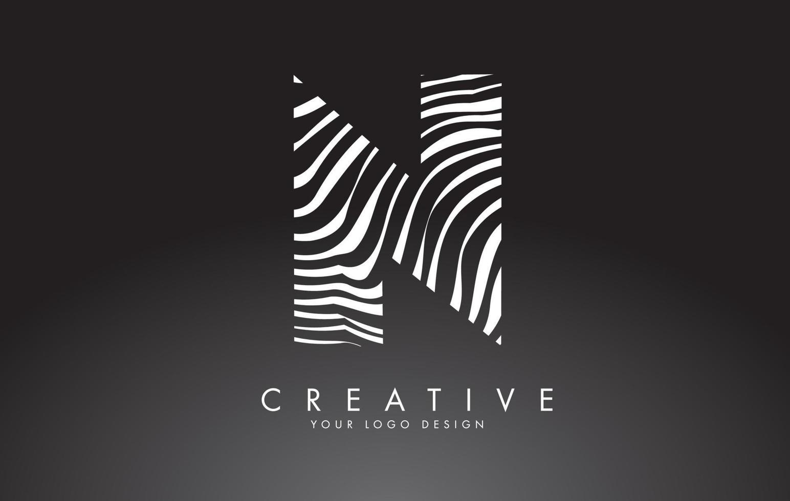 n Buchstaben-Logo-Design mit Fingerabdruck, schwarz-weißem Holz oder Zebra-Textur auf schwarzem Hintergrund. vektor