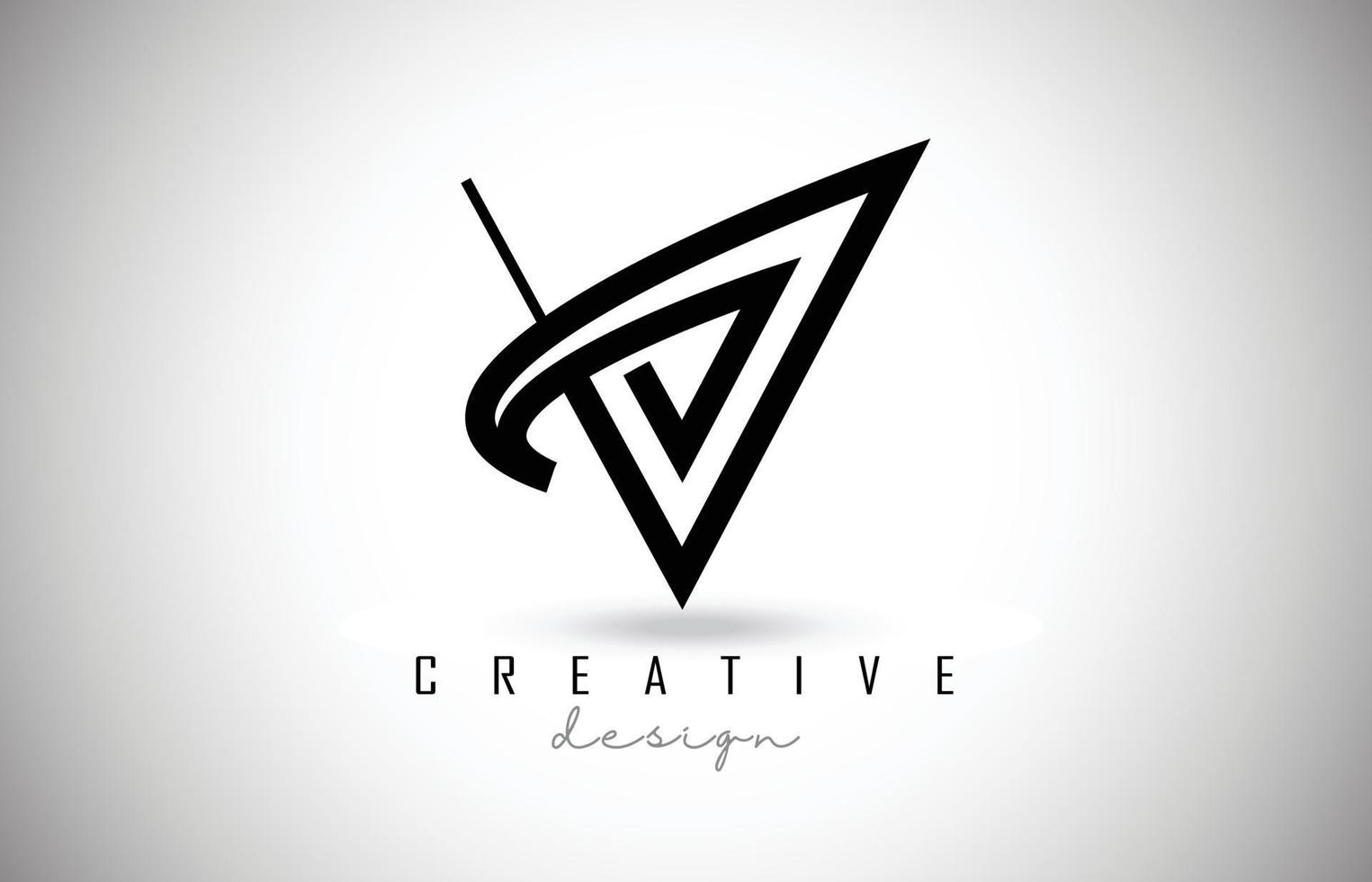V-Brief-Logo-Monogramm-Vektor-Design. Kreatives V-Buchstaben-Symbol mit schwarzen Linien vektor