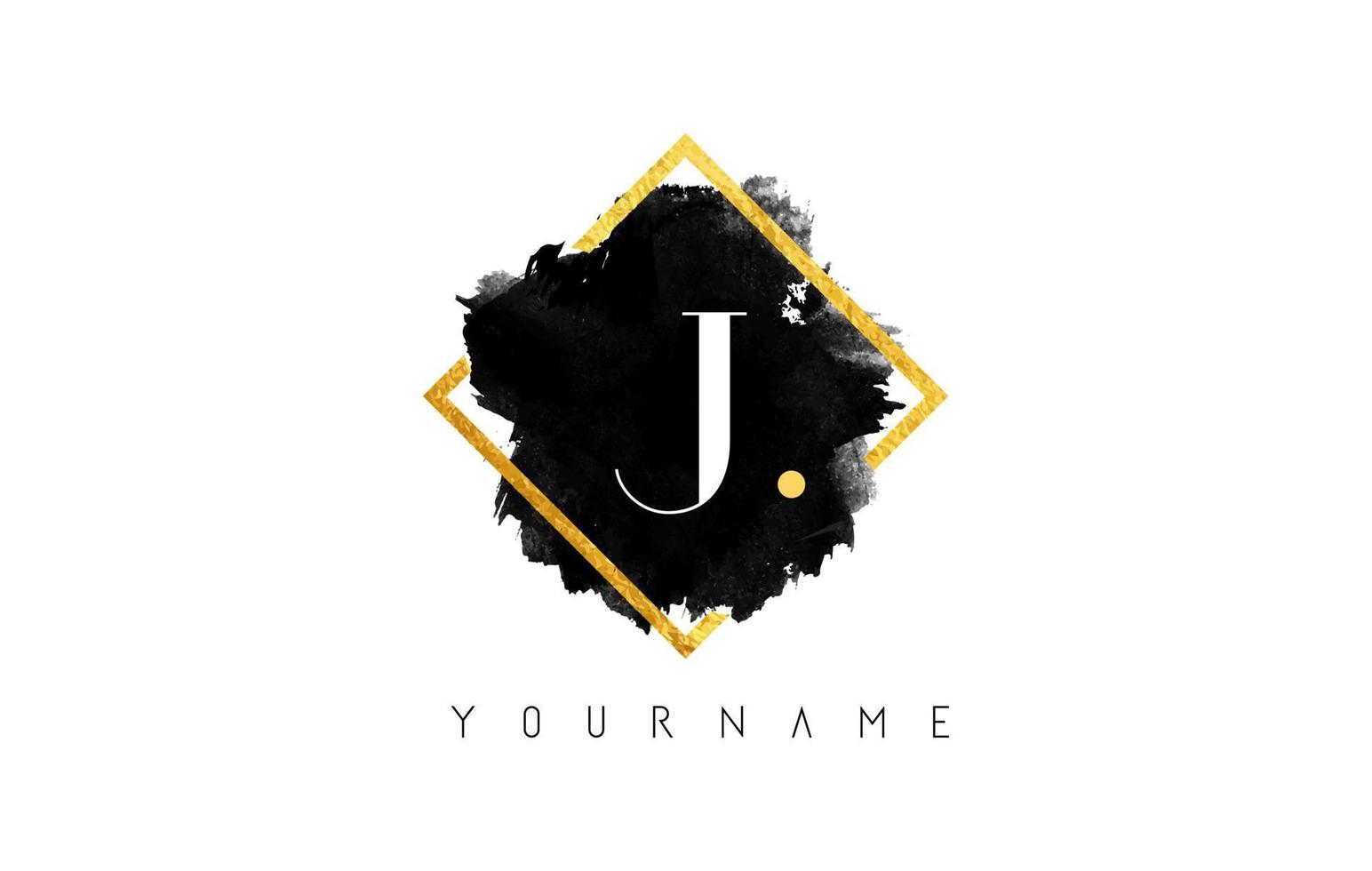 j Letter Logo-Design mit schwarzem Strich und goldenem Rahmen. vektor