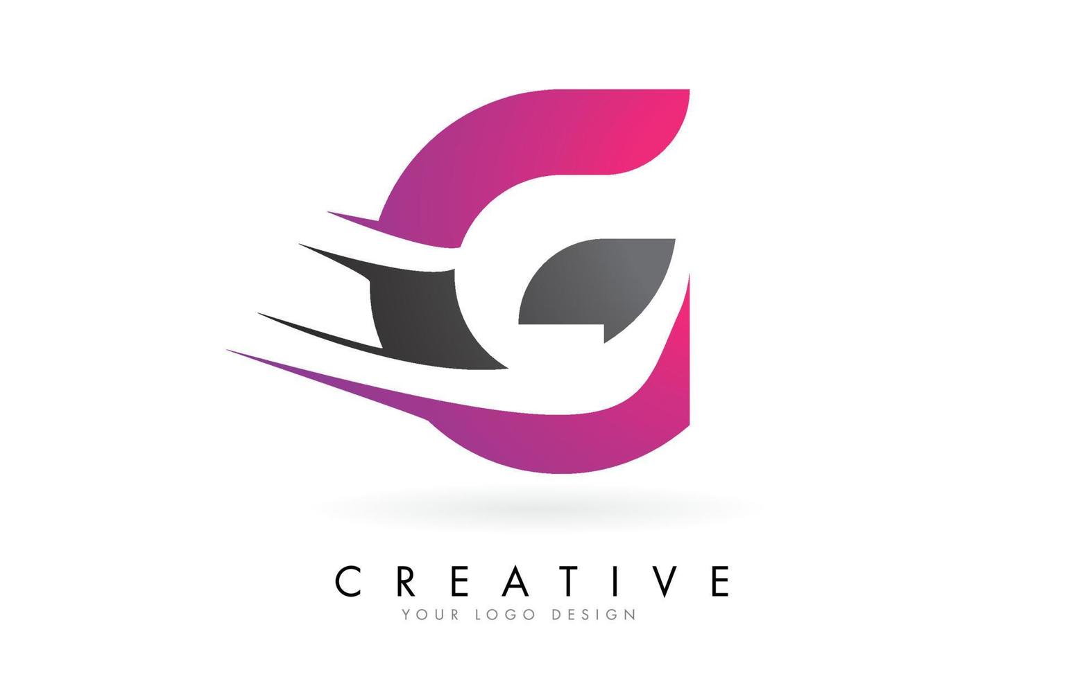 g-Brief-Logo mit pink-grauem Colorblock-Design und kreativem Schnitt. vektor
