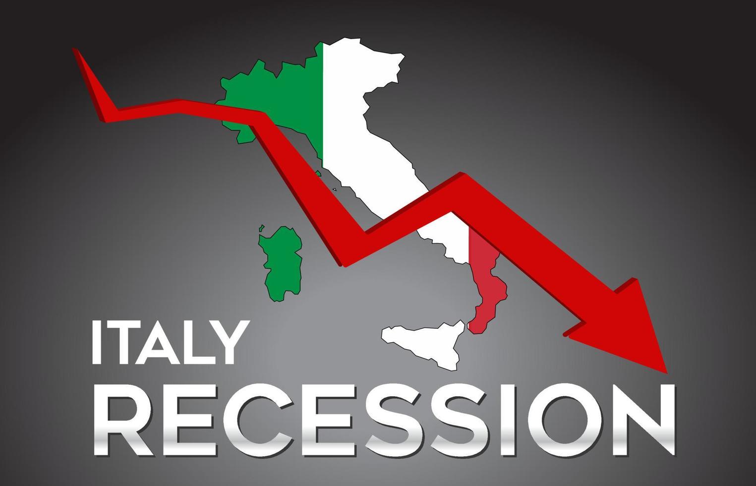 karta över Italien lågkonjunktur ekonomisk kris kreativt koncept med ekonomisk kraschpil. vektor