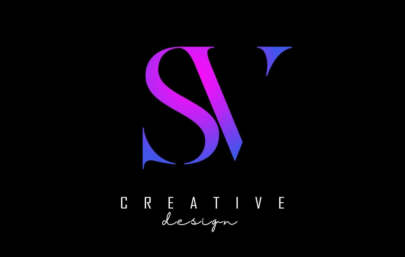 färgglada rosa och blå sv sv bokstäver design logotyp logotyp koncept med serif teckensnitt och elegant stil vektorillustration. vektor
