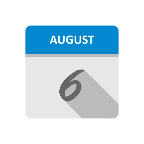 6. August Datum an einem Tagkalender vektor