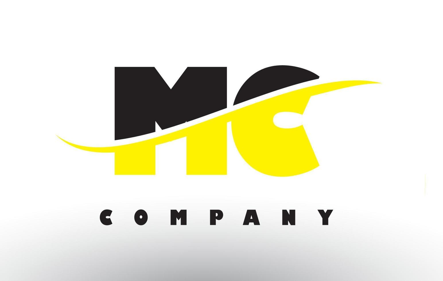 mc mc svart och gul bokstavslogotyp med swoosh. vektor
