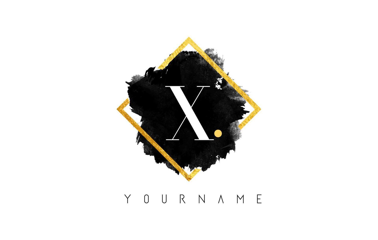 x-Brief-Logo-Design mit schwarzem Strich und goldenem Rahmen. vektor