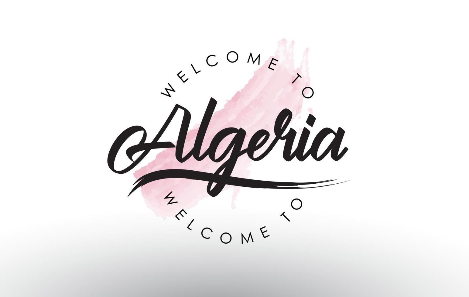 algerien willkommen zum text mit aquarell rosa pinselstrich vektor