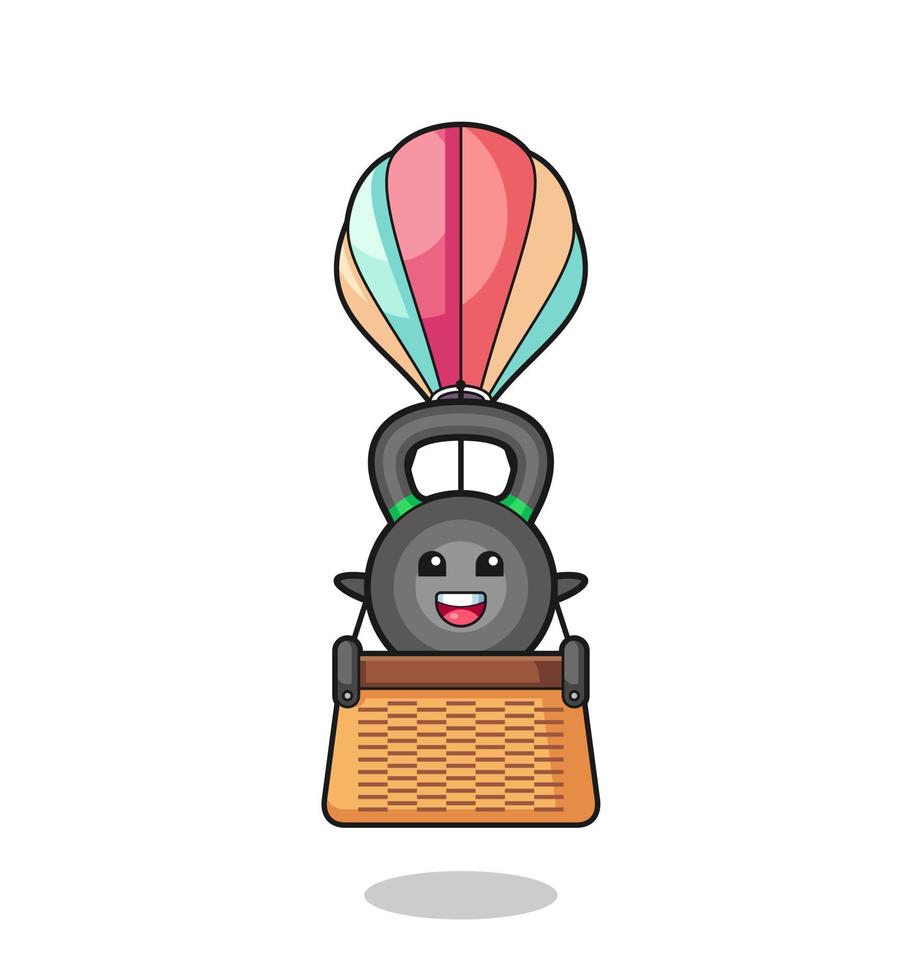 Kettlebell-Maskottchen, das einen Heißluftballon reitet vektor