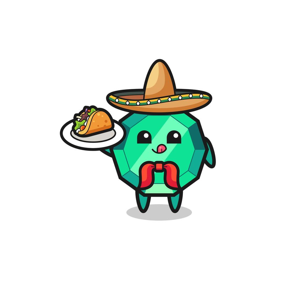 Smaragdedelstein mexikanisches Kochmaskottchen mit einem Taco vektor
