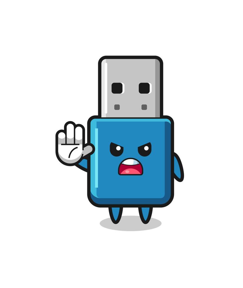 Flash-Laufwerk USB-Charakter macht Stopp-Geste vektor