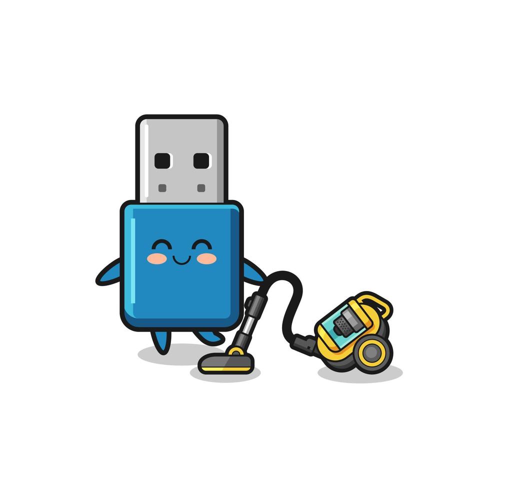 süße USB-Stick mit Staubsauger-Illustration vektor