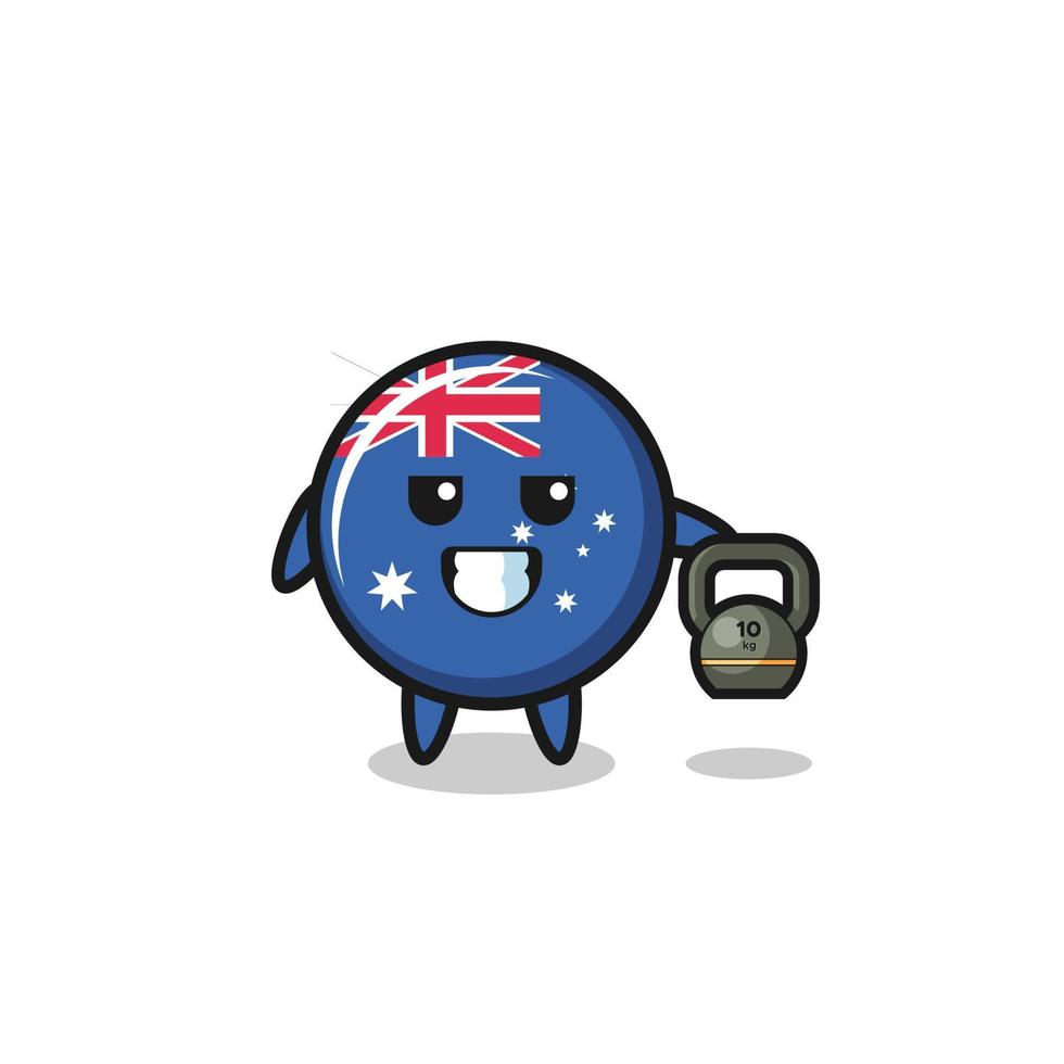 Australien Flagge Maskottchen Heben Kettlebell im Fitnessstudio vektor
