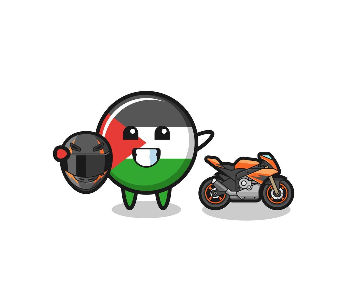 süßer Palästina-Flaggen-Cartoon als Motorradrennfahrer vektor