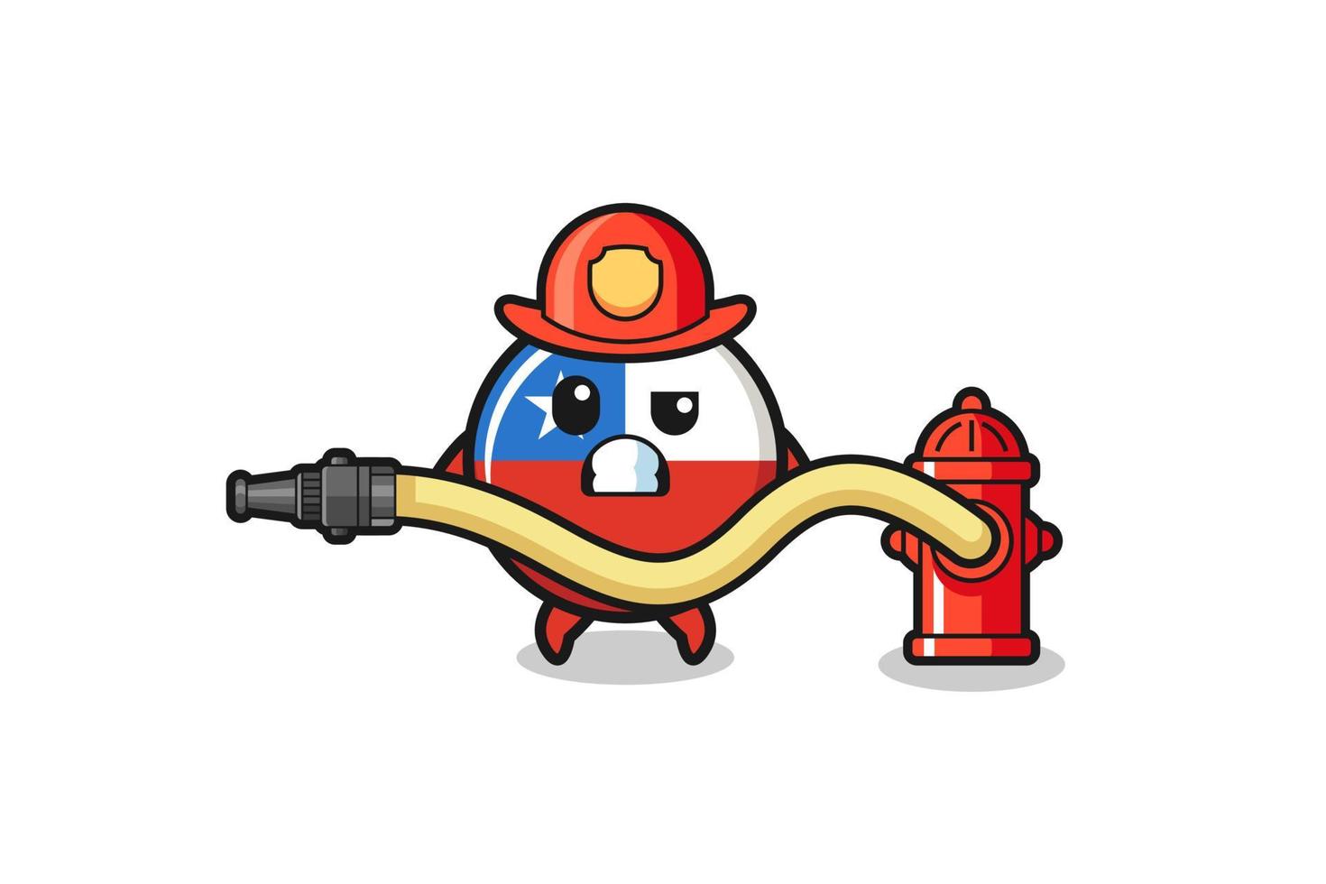 chile flagga tecknad som brandman maskot med vattenslang vektor