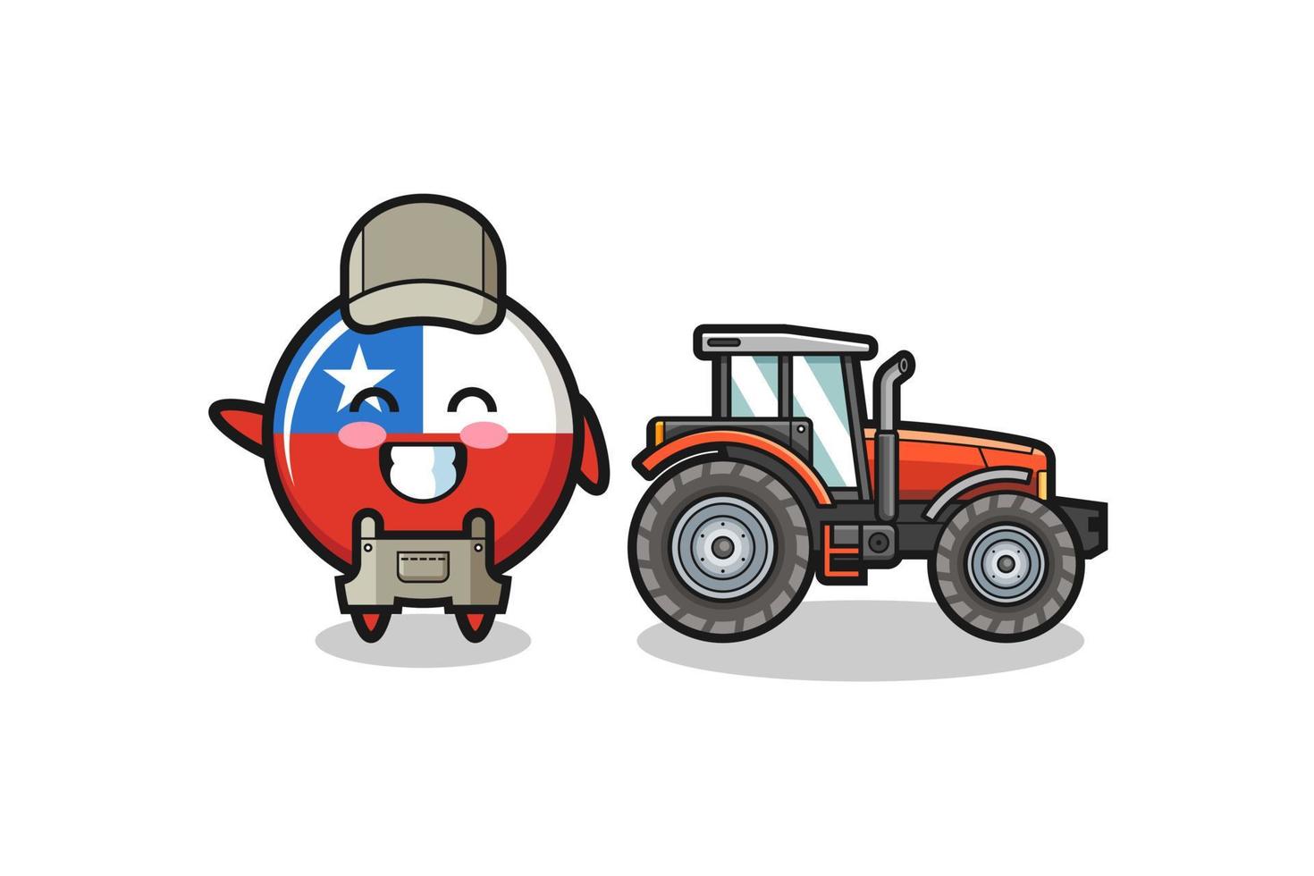 Das Maskottchen der chilenischen Flagge steht neben einem Traktor vektor