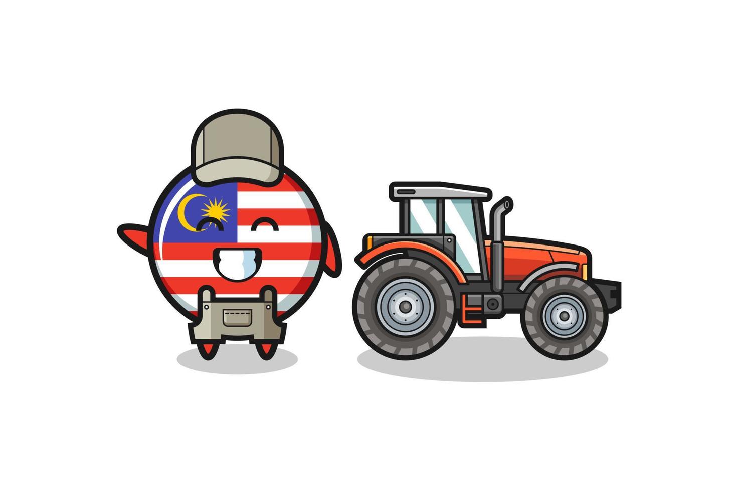 Das Maskottchen der malaysischen Flagge steht neben einem Traktor vektor