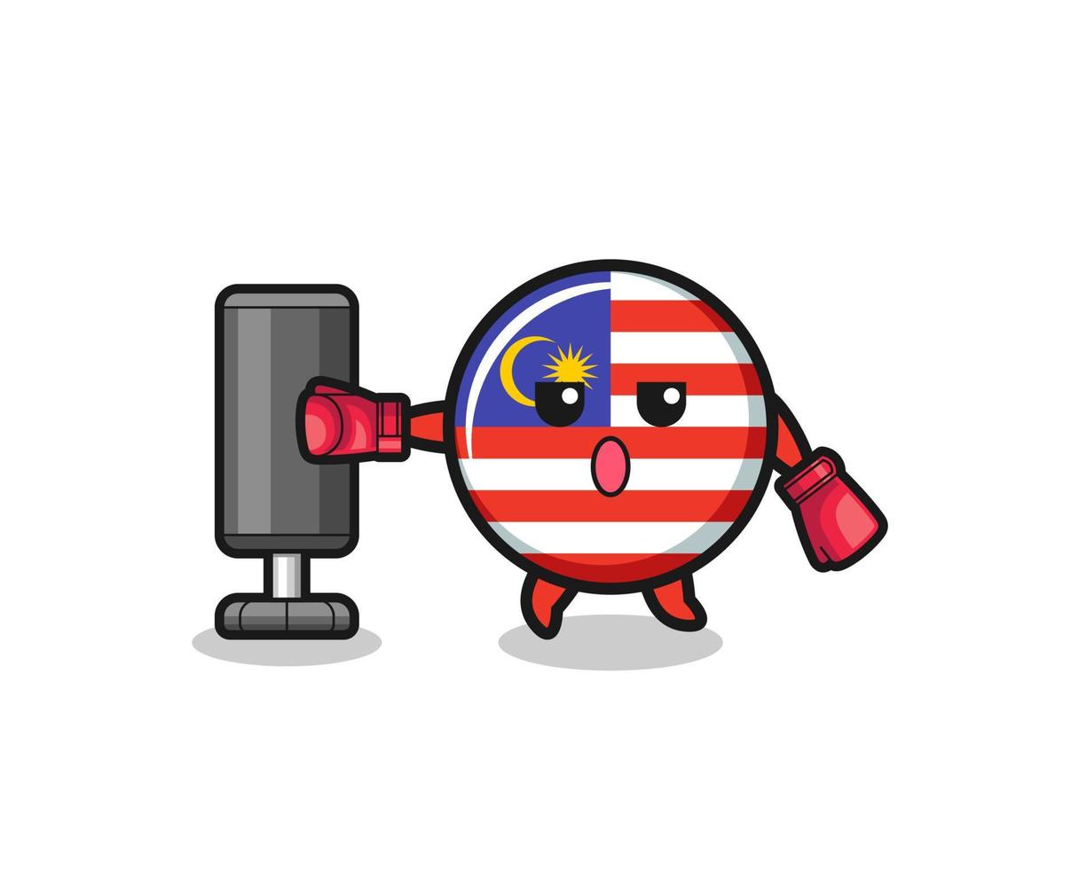 malaysia flagga boxare tecknad gör träning med boxningssäck vektor