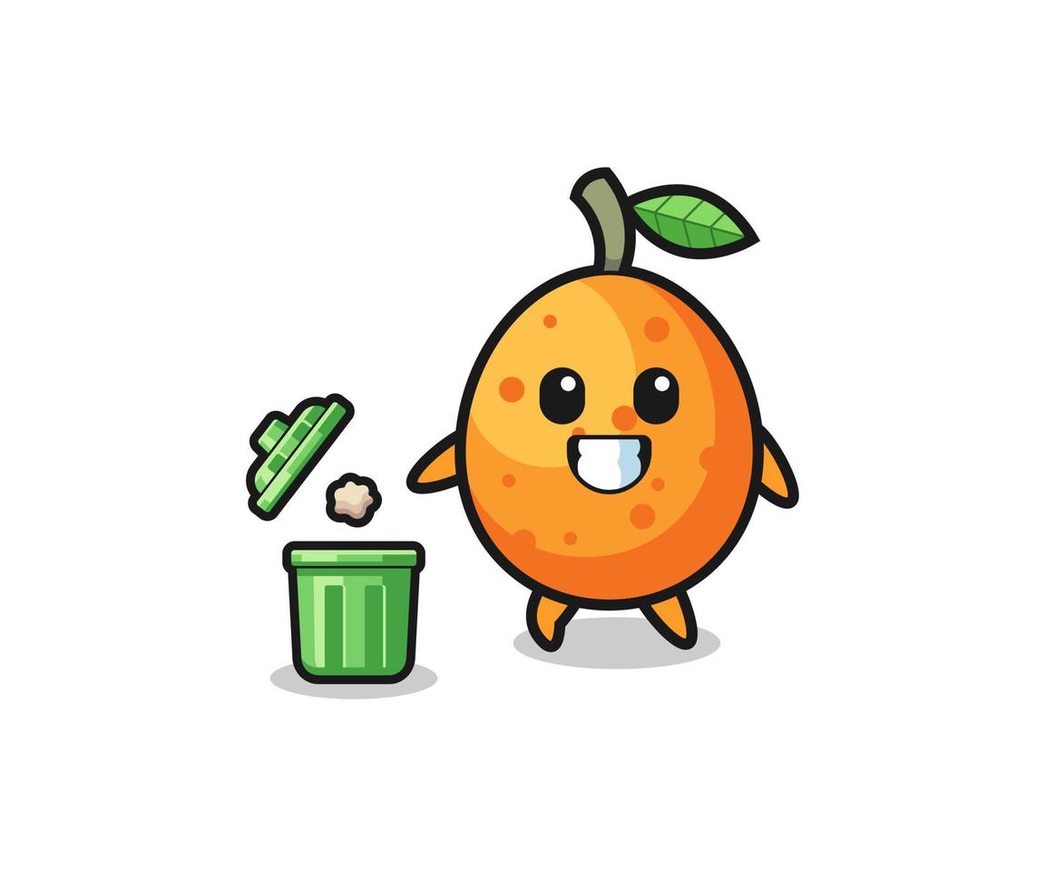 Illustration der Kumquat, die Müll in den Mülleimer wirft vektor
