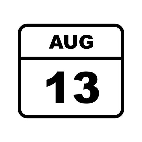13 augusti Datum på en enkel dagskalender vektor