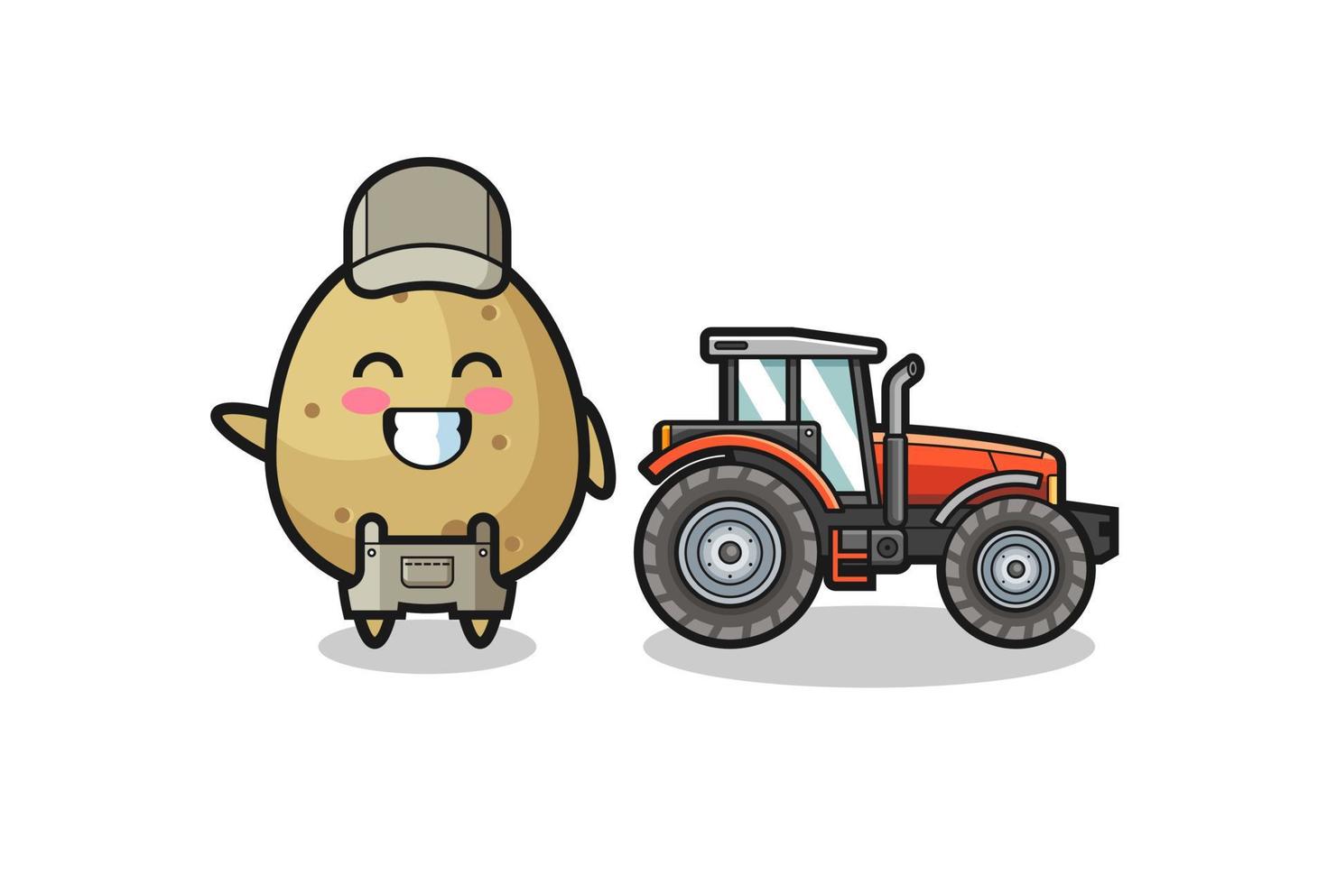 potatisbondens maskot som står bredvid en traktor vektor