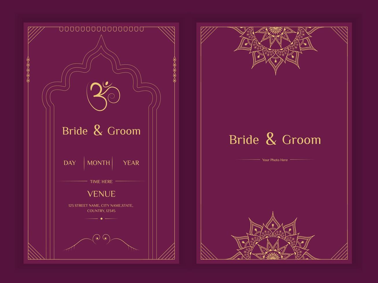 indisk bröllop kortmall med mandala digital inbjudan design vektor