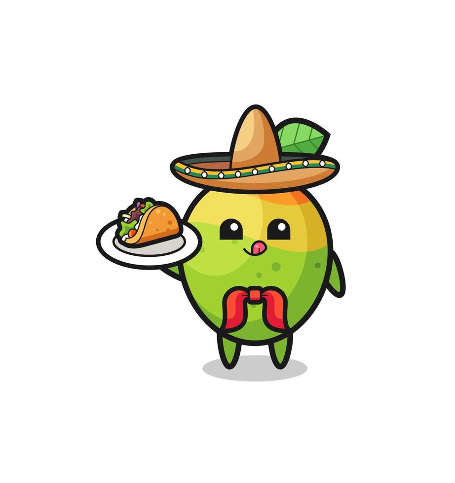 Mango mexikanisches Kochmaskottchen mit einem Taco vektor