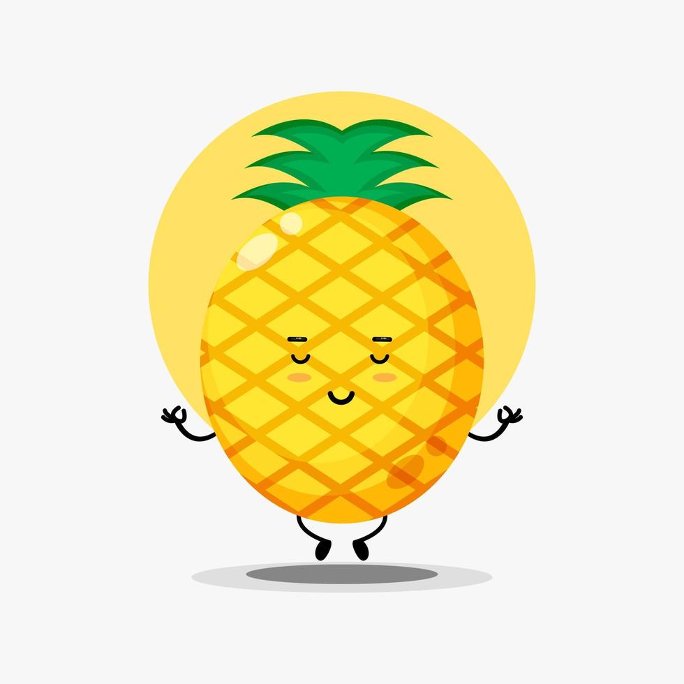 süßer Ananas-Charakter, der in Yoga-Pose meditiert vektor