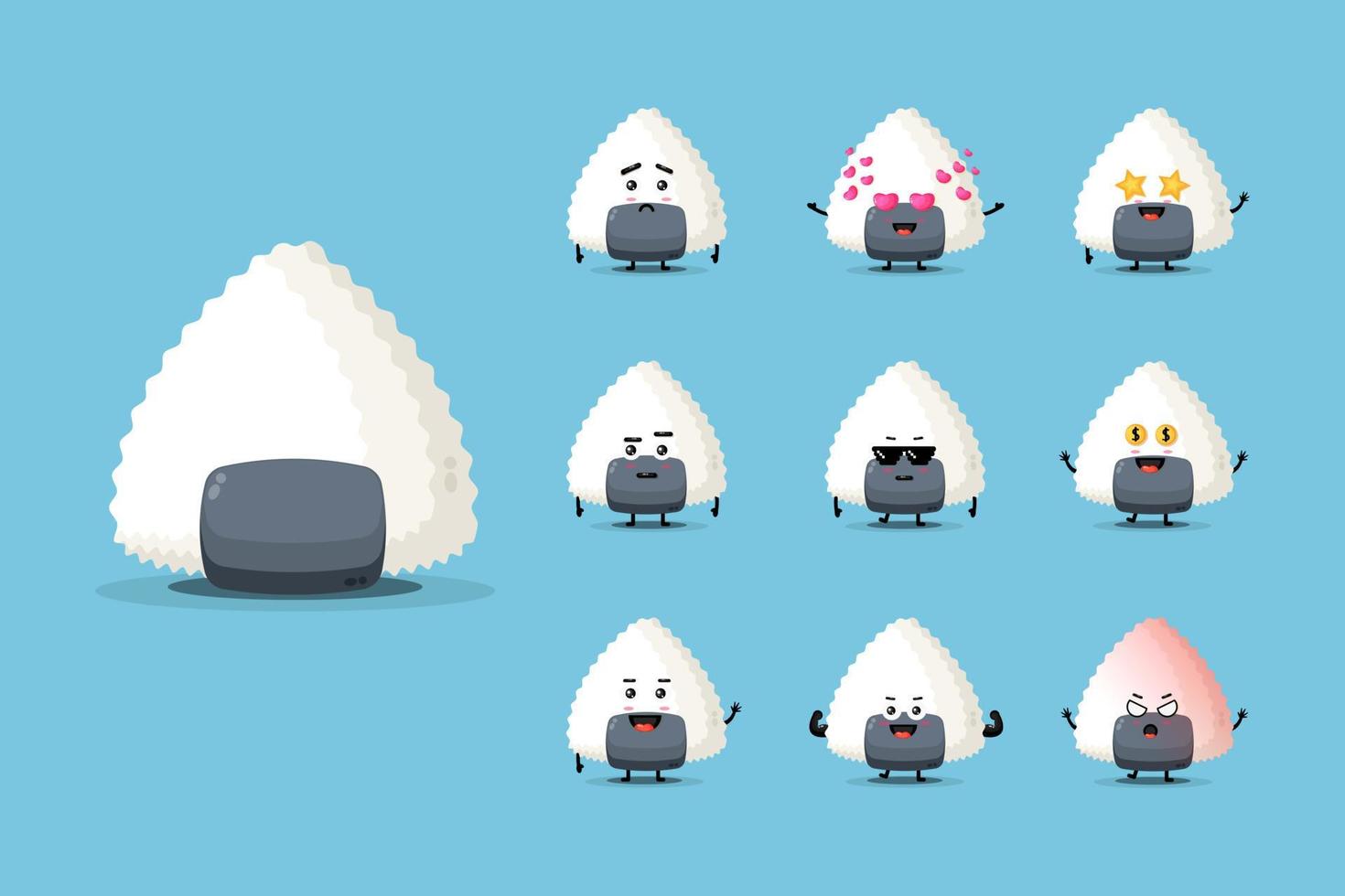 süßes Onigiri-Charakter-Design-Set vektor