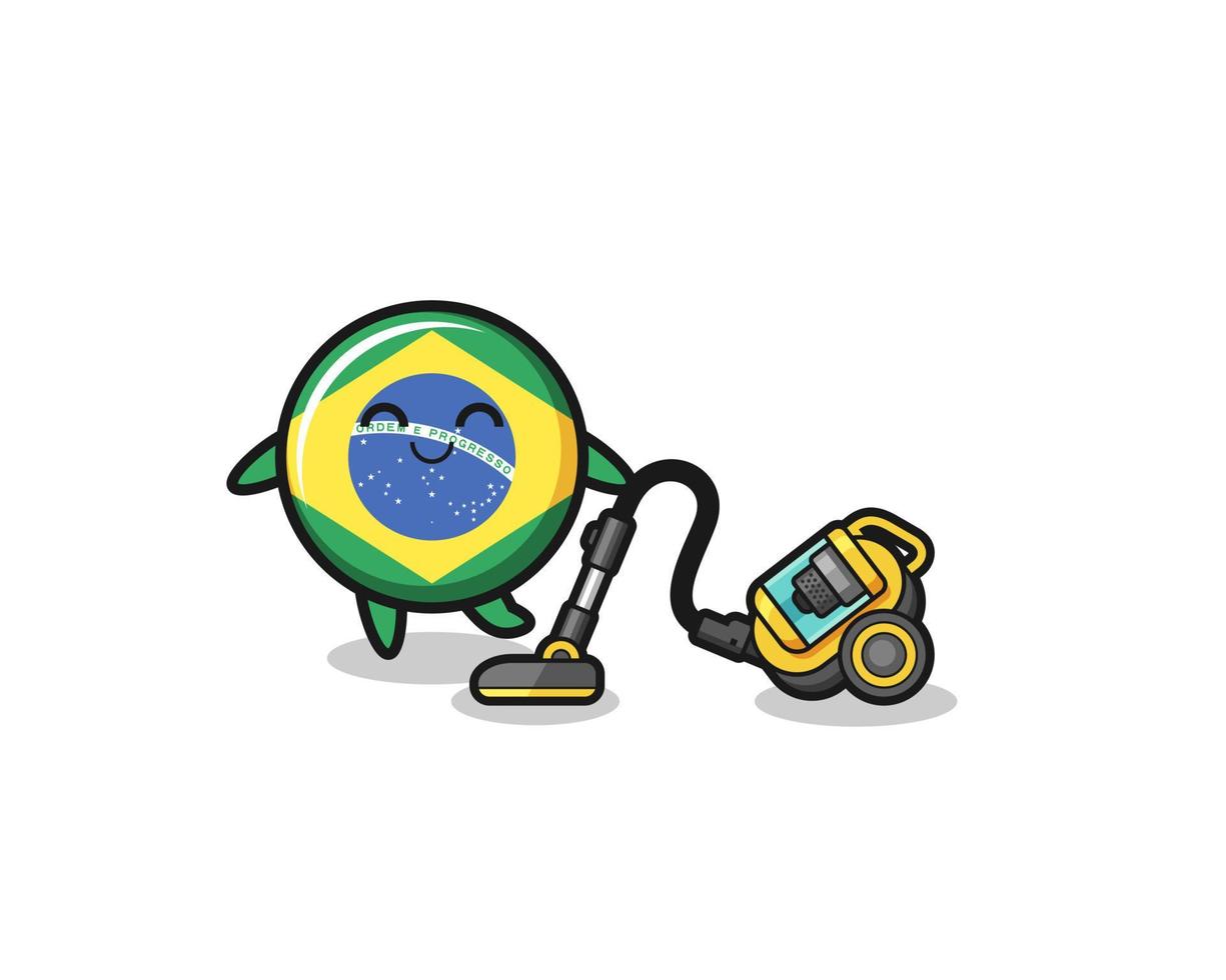 söt brasiliens flagga håller dammsugare illustration vektor