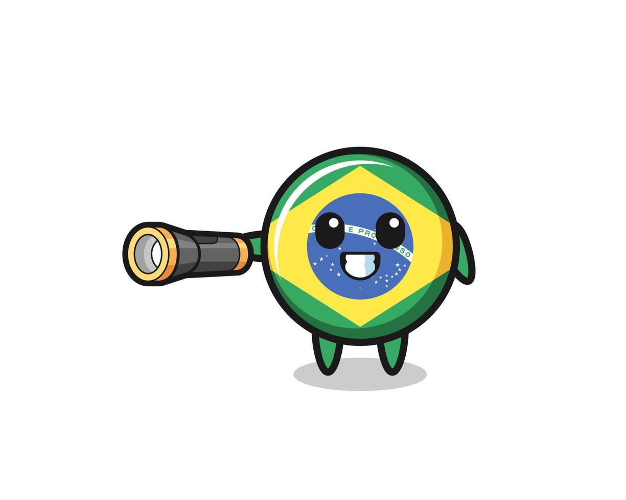 brasilianisches Flaggenmaskottchen mit Taschenlampe vektor