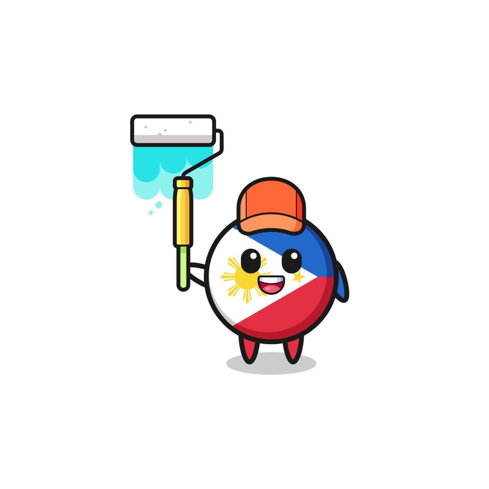 den filippinska flaggan målare maskot med en målarrulle vektor