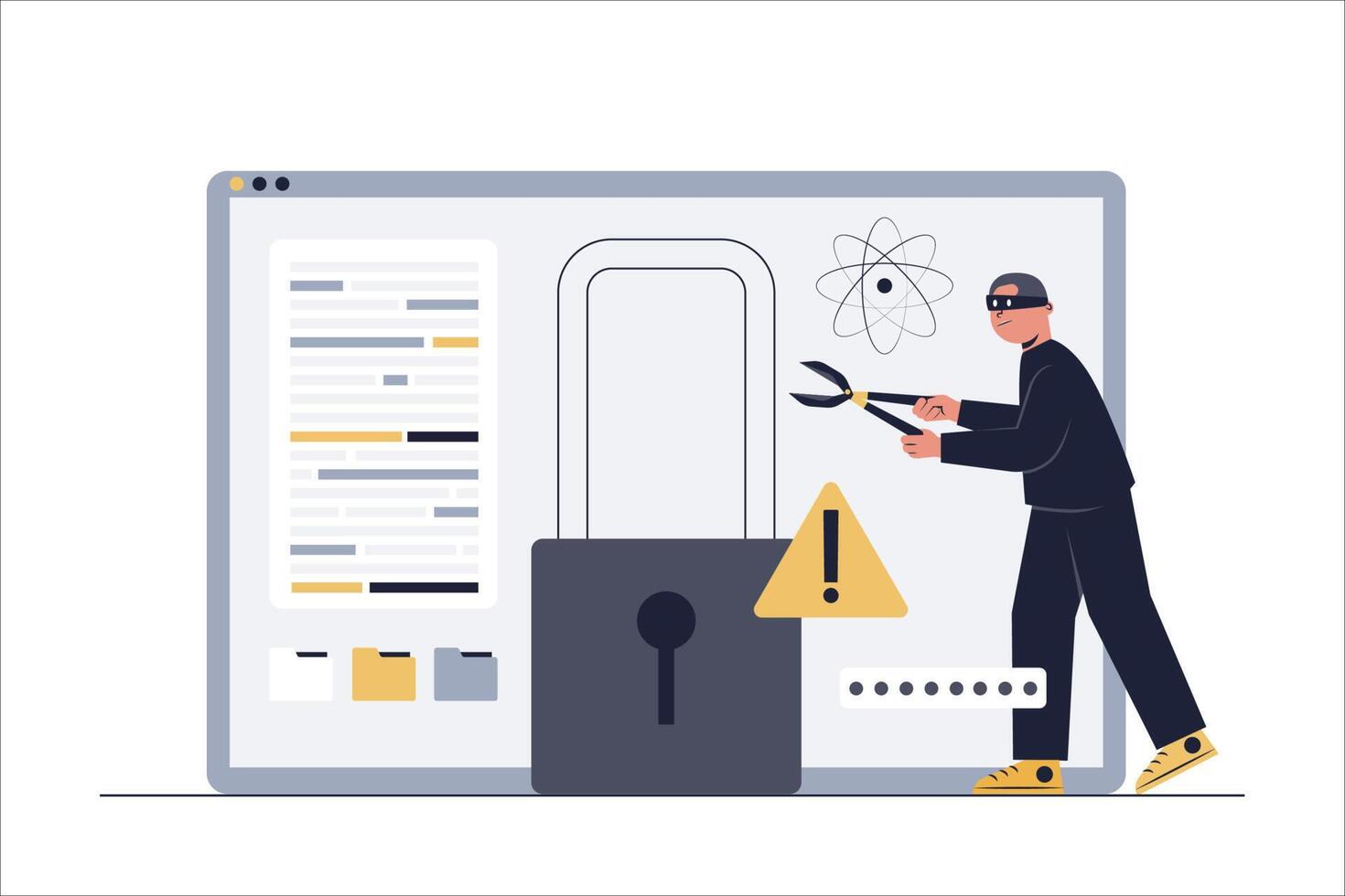 hackare försöker bryta sig in i datorsystemet för att låsa upp systemet. vektor