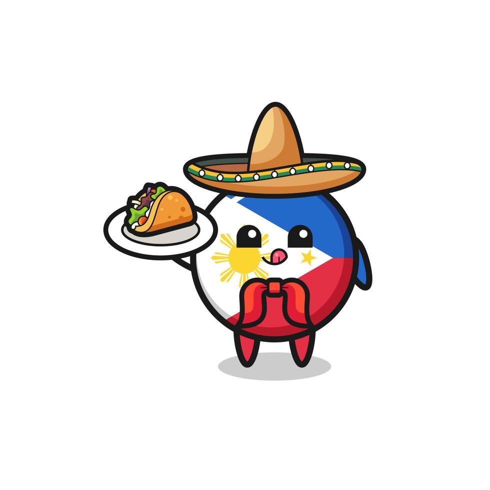 Filippinernas flagga mexikansk kock maskot håller en taco vektor