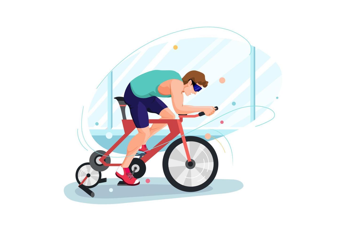 man gör cykling på cykel simulator illustration koncept. platt illustration isolerad på vit bakgrund. vektor