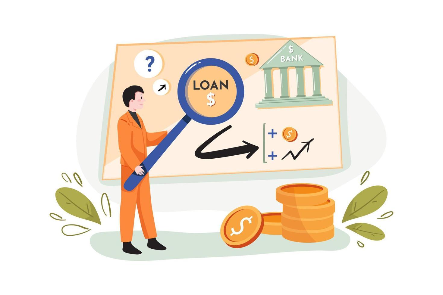 söker affärslån erbjuder bankinvesteringar förslag illustration koncept. platt illustration isolerad på vit bakgrund. vektor