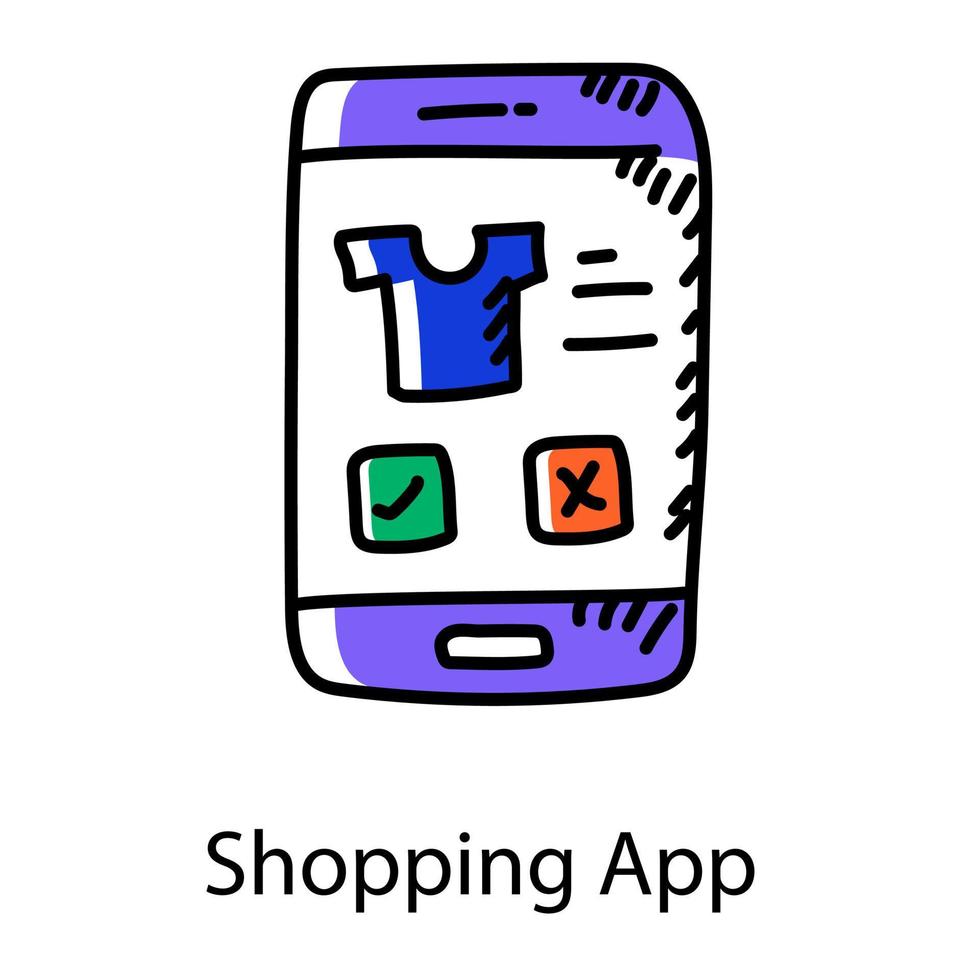 mobil shopping app ikon skjorta inuti smartphone vektor
