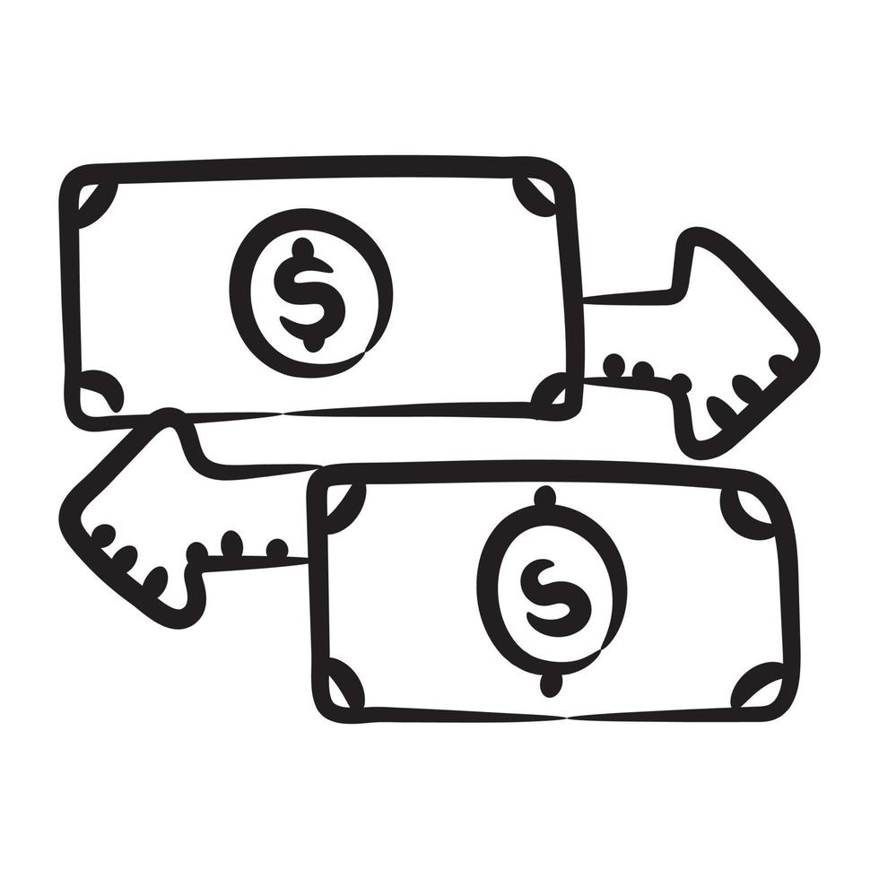 trendiga doodle vektor av pengar flöde investeringar