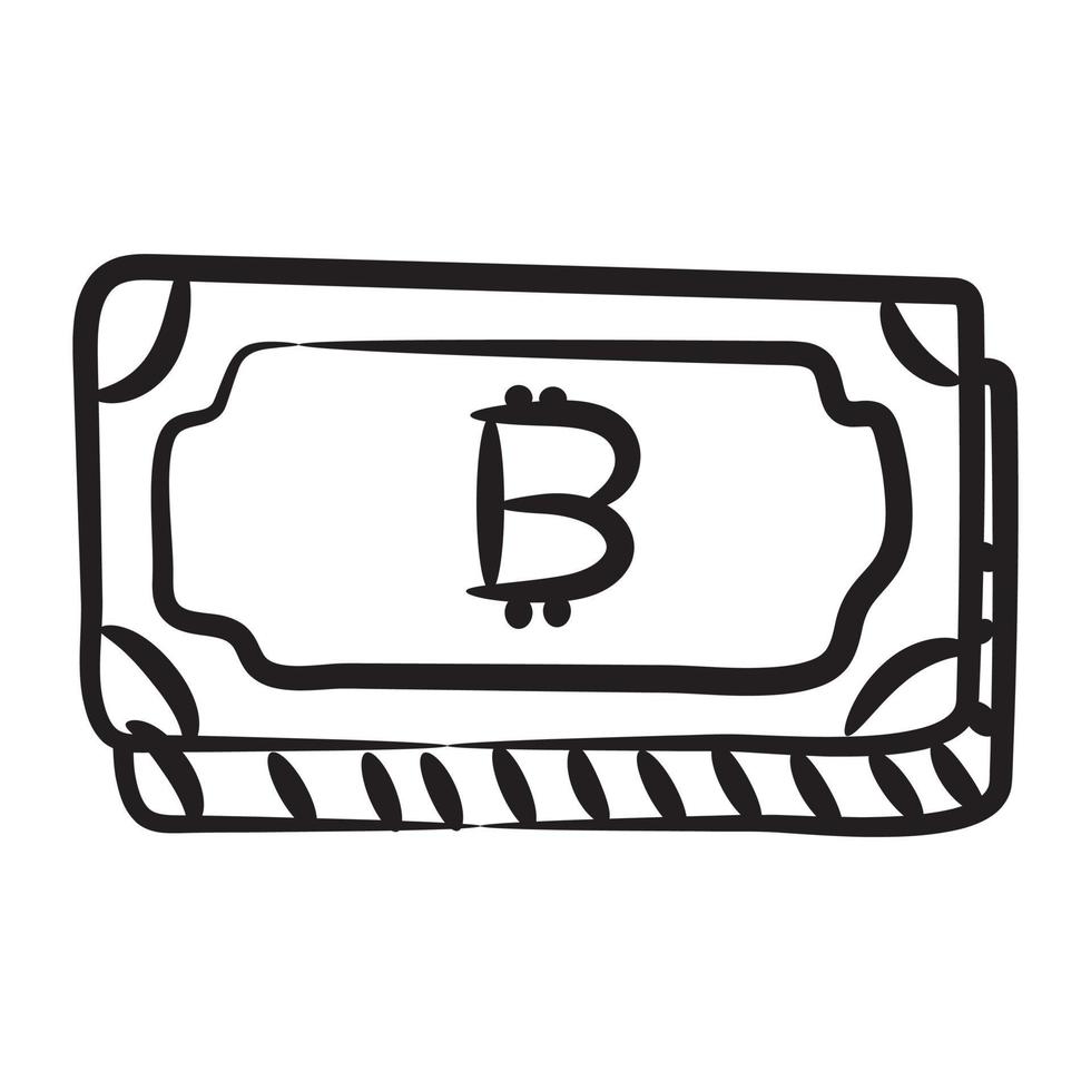 Papierwährung Bitcoin-Banknote im bearbeitbaren Doodle-Linienstil vektor