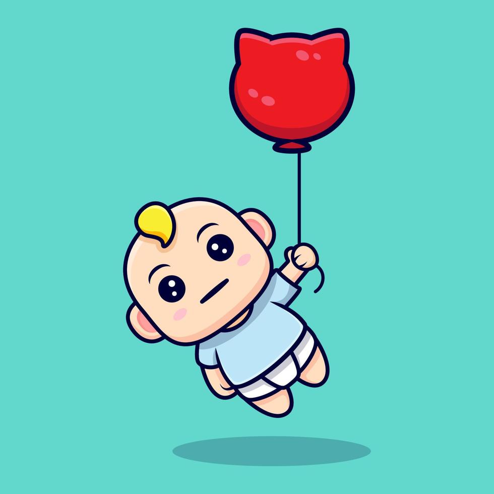 süßes Baby, das von einem Ballon geflogen wird. flache Symbolcharakterillustration vektor