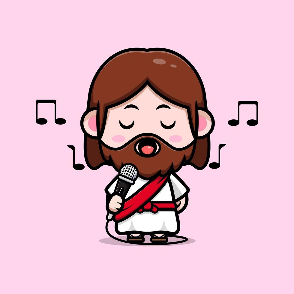 süße Jesus Christus Maskottchen Cartoon-Symbol. Kawaii-Maskottchen-Charakterillustration für Aufkleber, Poster, Animationen, Kinderbücher oder andere digitale und gedruckte Produkte vektor