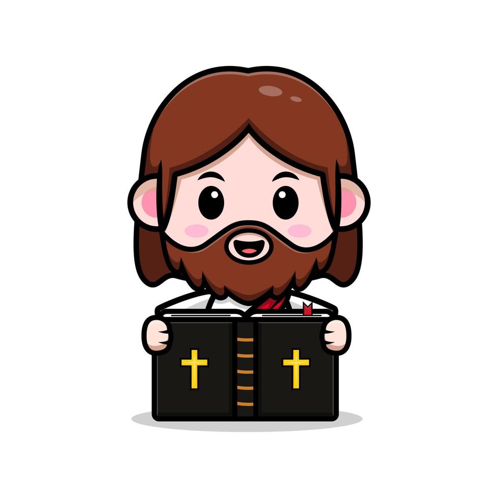 süße Jesus Christus Maskottchen Cartoon-Symbol. Kawaii-Maskottchen-Charakterillustration für Aufkleber, Poster, Animationen, Kinderbücher oder andere digitale und gedruckte Produkte vektor