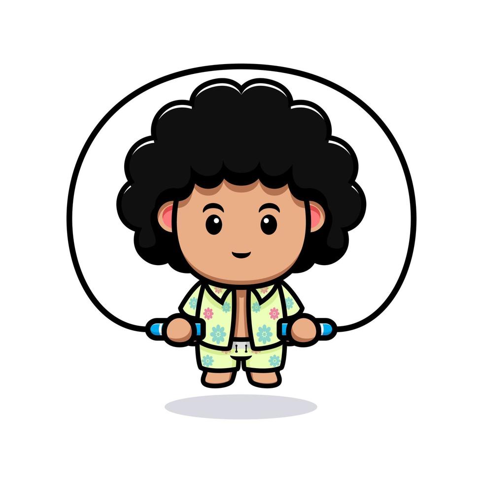 süße Afro-Junge-Maskottchen-Cartoon-Symbol. Kawaii-Maskottchen-Charakterillustration für Aufkleber, Poster, Animationen, Kinderbücher oder andere digitale und gedruckte Produkte vektor