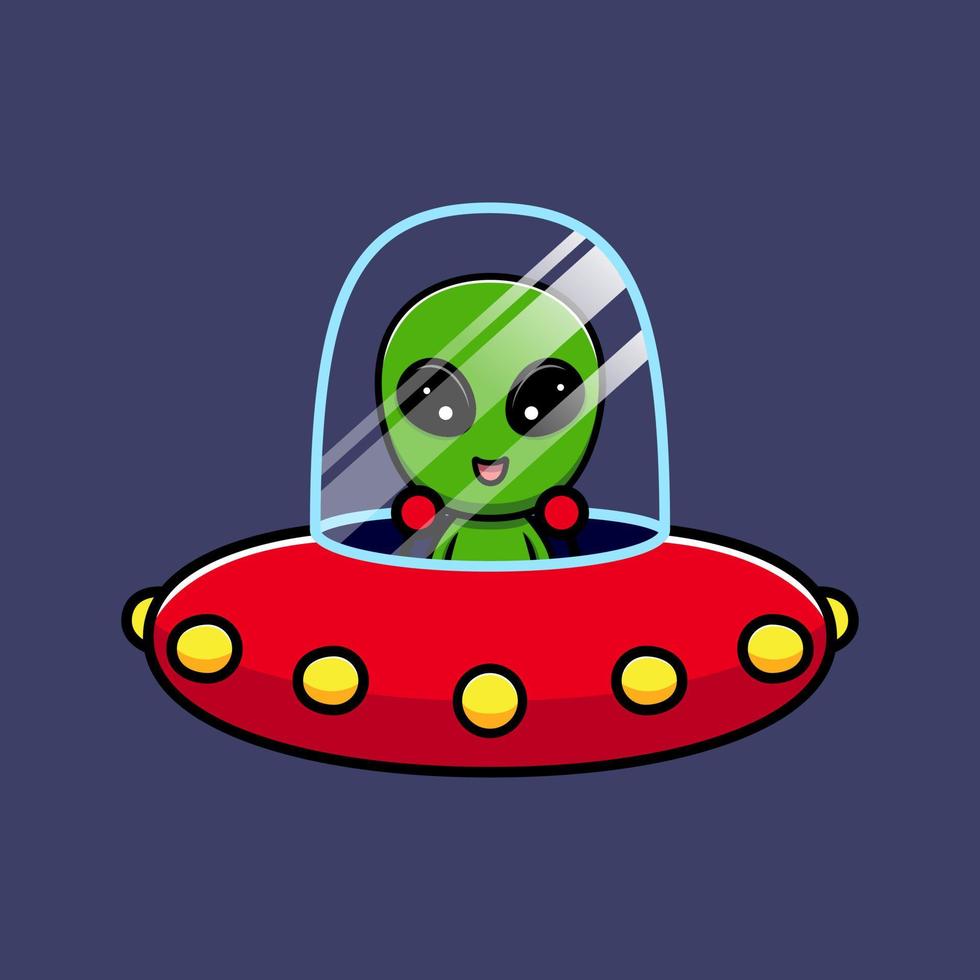 Design von süßem Alien mit schwebendem Ufo vektor