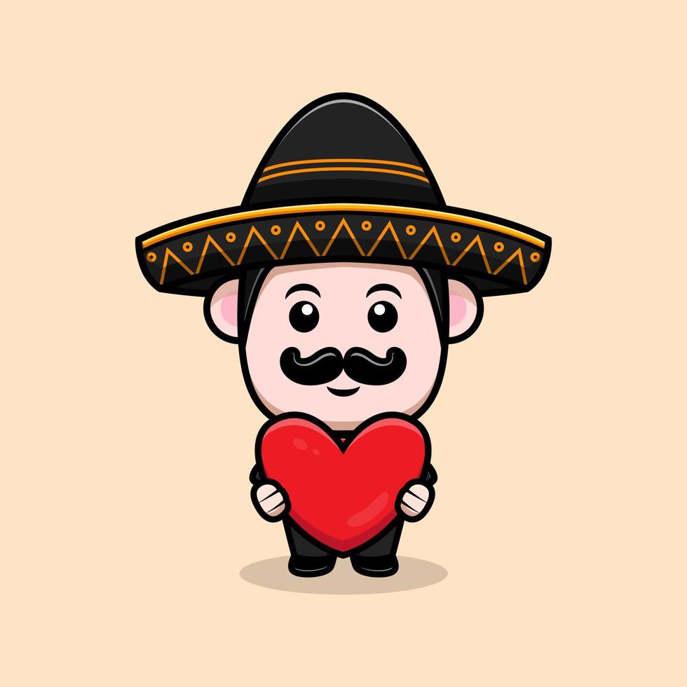 söt mexikansk mariachi maskot tecknad ikon. kawaii maskot karaktärsillustration för klistermärke, affisch, animation, barnbok eller annan digital och tryckt produkt vektor