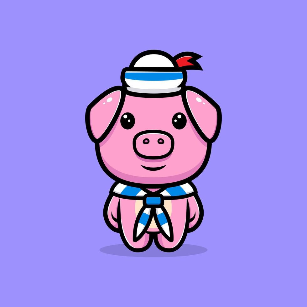 söt gris bär sjöman kostym maskot karaktär. djur ikon illustration vektor