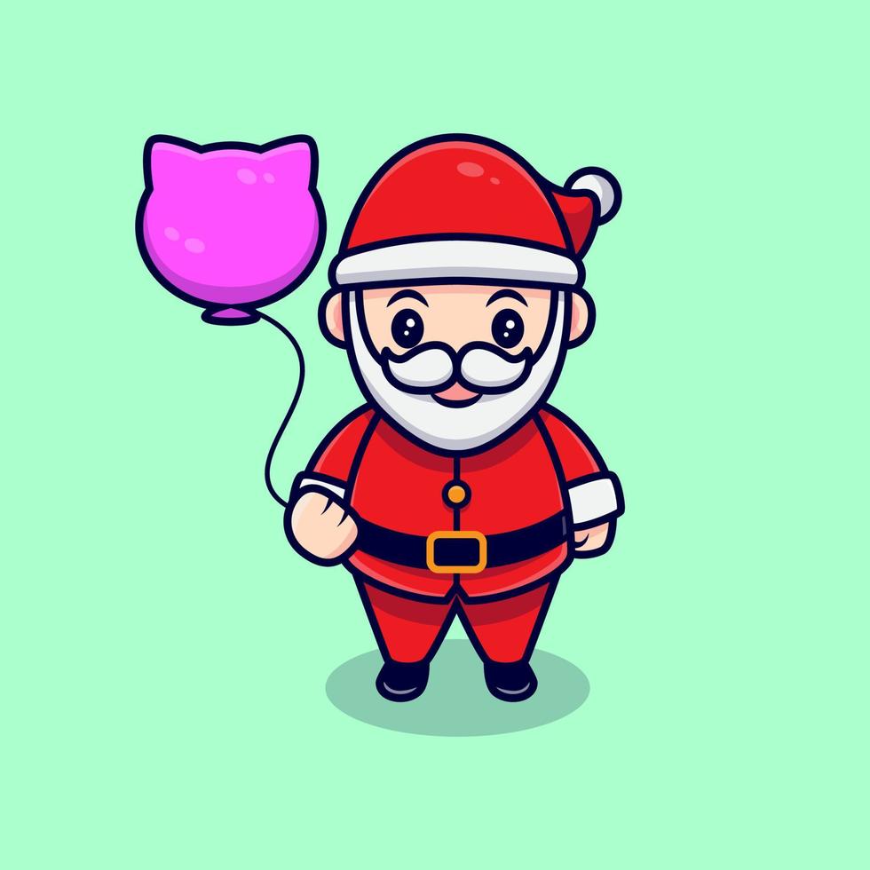 Süßer Weihnachtsmann und Ballon-Maskottchen-Cartoon-Vektor-Illustration. vektor
