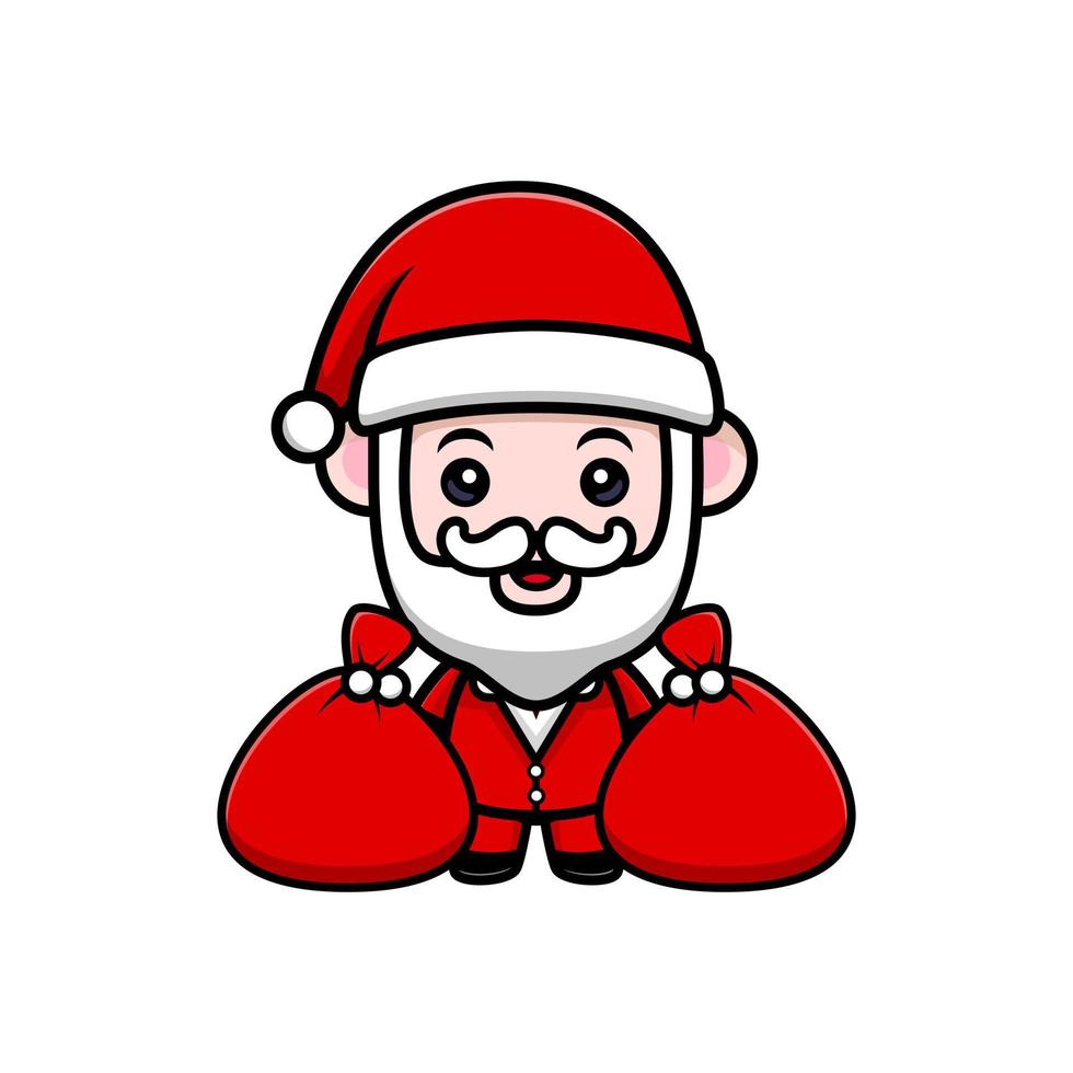 söt jultomten maskot tecknad ikon. kawaii maskot karaktärsillustration för klistermärke, affisch, animation, barnbok eller annan digital och tryckt produkt vektor