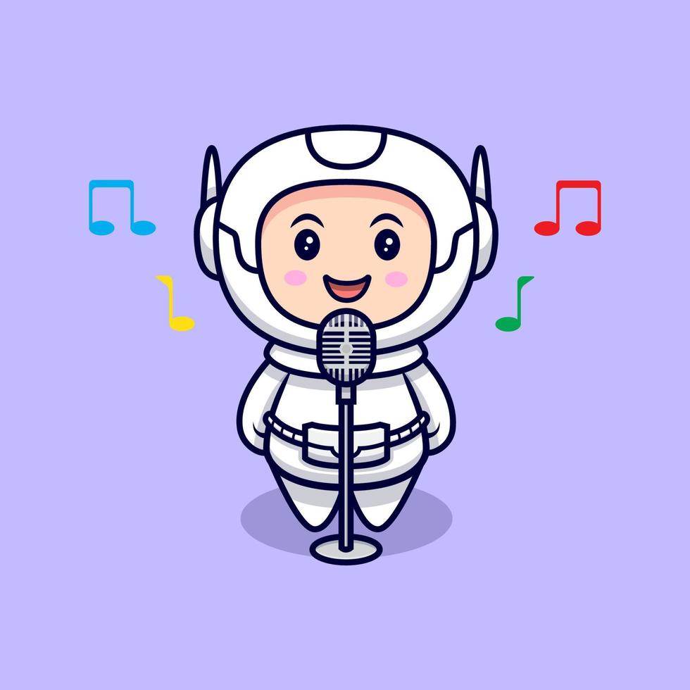 söt astronaut sjunger tecknad vektor ikonillustration. platt tecknad stil