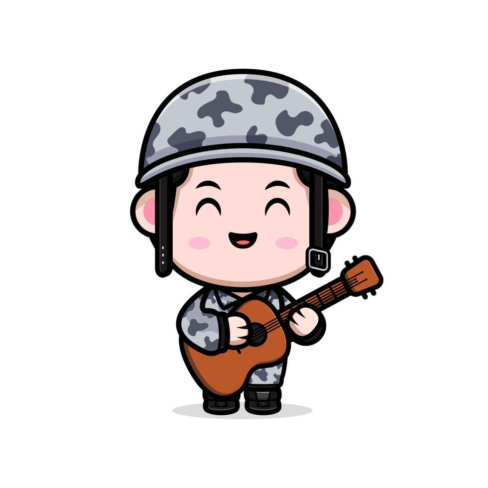 söt armé maskot tecknad ikon. kawaii maskot karaktärsillustration för klistermärke, affisch, animation, barnbok eller annan digital och tryckt produkt vektor