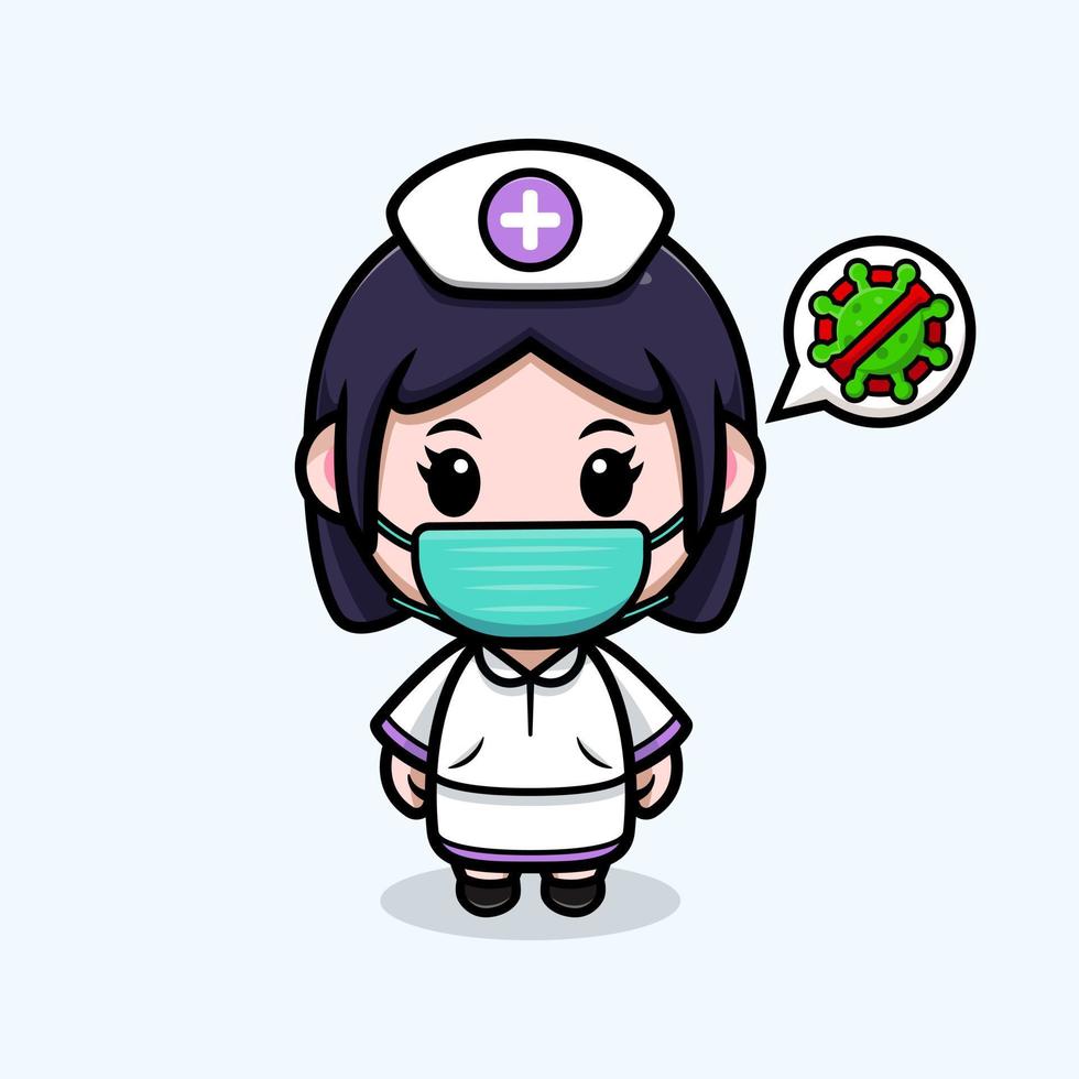 söt sjuksköterska maskot tecknad ikon. kawaii maskot karaktärsillustration för klistermärke, affisch, animation, barnbok eller annan digital och tryckt produkt vektor