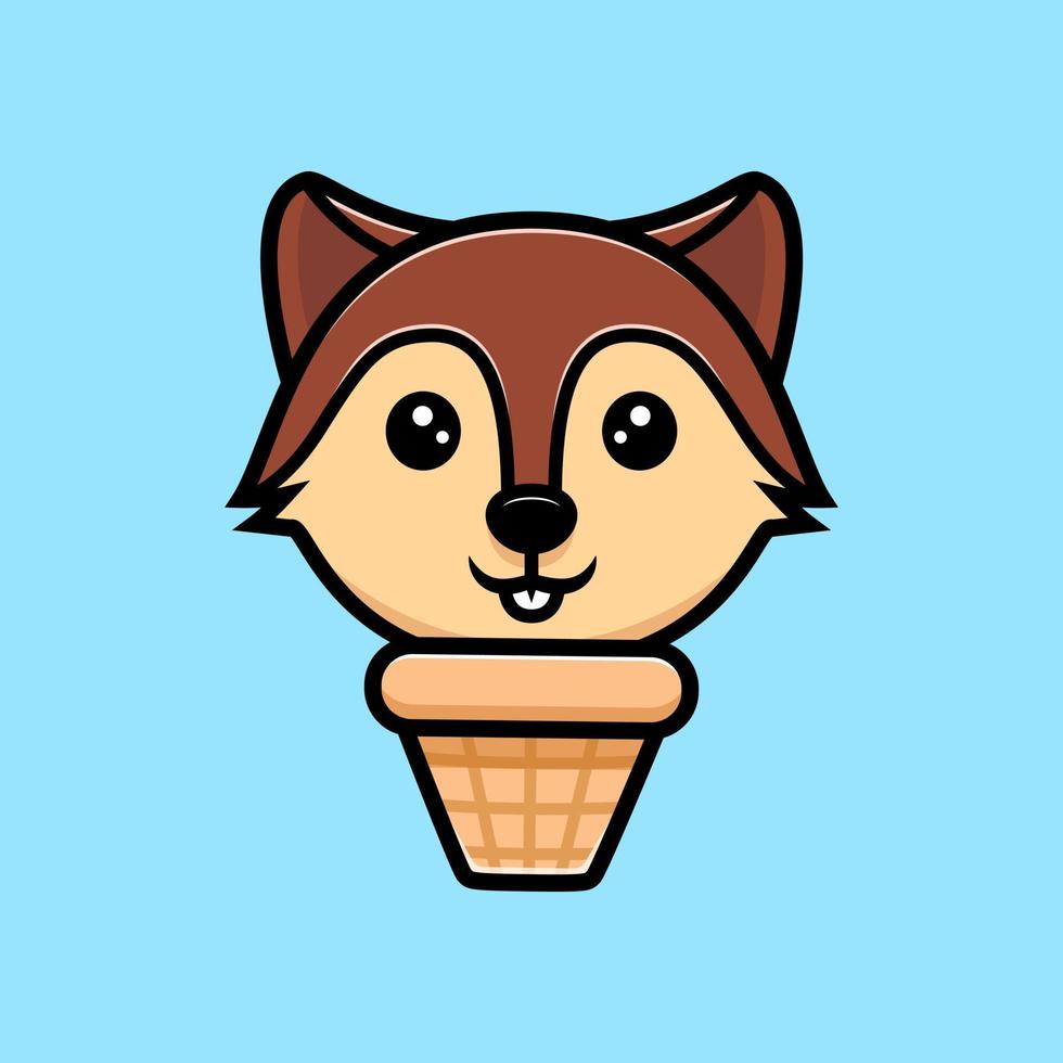 süßer Eichhörnchenkopf-Eis-Maskottchen-Charakter. Tiersymbolillustration vektor